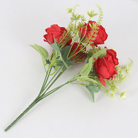Fleurs artificielles en gros, pas chères, style européen, fleurs artificielles à tige unique, roses rouges en soie en gros pour mariage