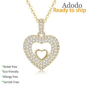 Joyería al por Mayor, Collares con Colgante de Corazón de Doble Capa, Huecos, en Forma de Corazón, de Cobre Chapado en Oro de 14k con Circonita, para Mujer - Product Image 1