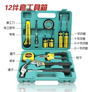 Juego de herramientas de 12 piezas, kit de reparación para el hogar con destornilladores, martillo, alicates, cinta métrica para el mantenimiento del hogar y del vehículo - Product Image 1