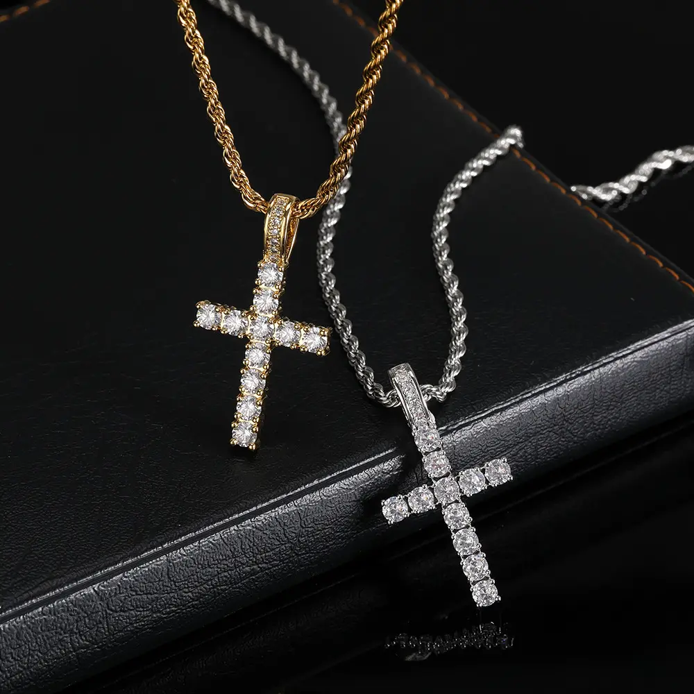 Hip Hop Silver Christian Dainty Jesus Piece Zircon Men Pendant Diamond Cross Necklace