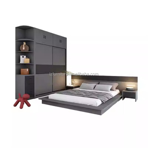 Low-Cost Compact Complete Bedroom Set <b>Solid</b> <b>Wood</b> Bed Nightstands Wardrobe & Vanity <b>Desk</b> for Small Spaces Studio Apartments - Product Image 2