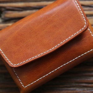 Handmade Vintage Genuine Leather Short Card Holder Unisex Waterproof Button Gift with Polyester Lining Coin <b>Purse</b> - Product Image 1