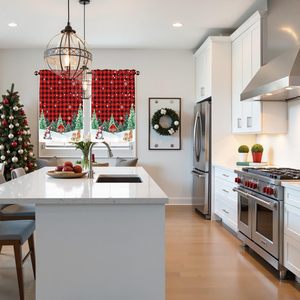 Rideaux de Noël pour <span class=keywords><strong>cuisine</strong></span>, style ferme, à carreaux Buffalo, courts, 2 panneaux, personnalisables - Product Image 3