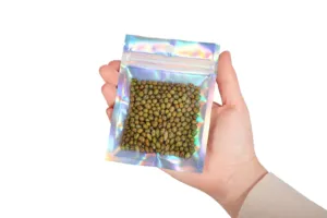 Customized Wholesale Holographic Resealable Ziplock Laser Food Packaging Hologram Bags Cosmetic Security Fashionable