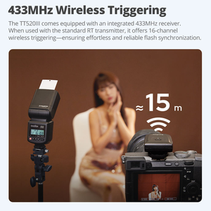 Godox TT520III Build-in 433MHz THINKLITE fotocamera universale Flash Speedlite Wireless per fotocamere Canon Nikon Pentax Olympus DSLR - Product Image 2