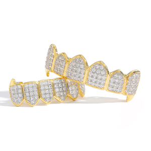AceWings G026 Bling Bling Full CZ Hip Hop Géométrique Plaqué Or/Argent <span class=keywords><strong>Grilz</strong></span> Top & Bottom 6 Dents pour Unisexe/Femme/Homme - Product Image 4