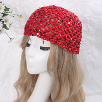 Gorro ajustable retro tejido a mano con lentejuelas para mujer, gorro de encaje hueco elegante y versátil para adulto