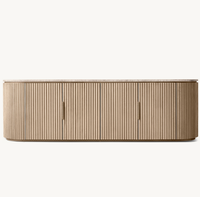 Ensemble de meubles de salon de style américain au design moderne, meuble TV de luxe avec plateau en marbre, console multimédia en chêne massif à 4 portes
