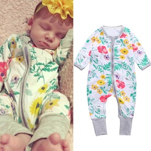 Prix usine automne unisexe infantile impression fermeture éclair à manches longues grenouillère coton bébé pyjama ensemble - Product Image 2
