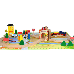 Jouets pour bébés très demandés 1-3 ans, ensemble de train 54 pièces, jeu de blocs de circulation, jouets éducatifs précoces, carte de scène de ferme, <span class=keywords><strong>jouet</strong></span> <span class=keywords><strong>en</strong></span> <span class=keywords><strong>bois</strong></span> de hêtre - Product Image 3