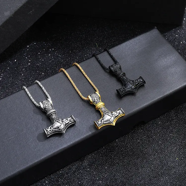 NorseThor's Hammer Talisman Nordic Viking Necklaces Vegvisir Mjolnir Compass Amulet Pendant Necklace Men jewelry