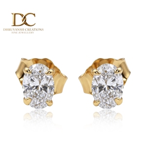 Pendientes de Oro Sólido de 14 Quilates de Lujo, Forma Ovalada, Corte Brillante, Diamante Cultivado en Laboratorio, Certificado IGI, Diseño Personalizado para Mujer, para Boda - Product Image 1