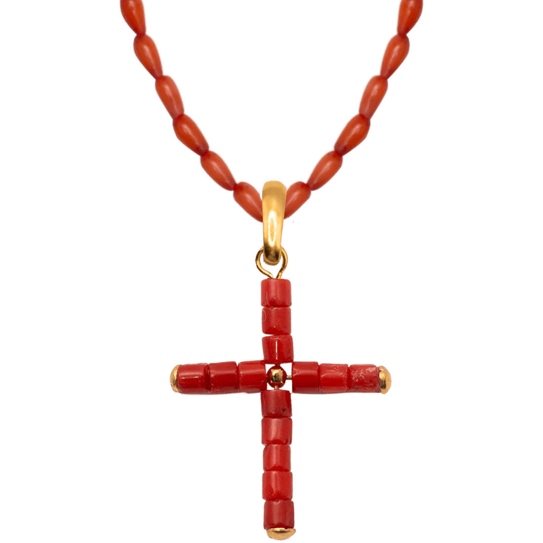 สร้อยคอจี้กางเขนลูกปัดสีแดง