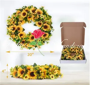 פרחים דקורטיביים בעבודת יד זר פרחים וצמחים חג מולד זר פרחים שהופך את אספקת פרחים חמניות צהוב משי לדלתות