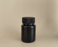 Bouteille ronde en plastique PET écologique de 50ml Capuchon noir Surface sérigraphiée Emballage Comprimés Vitamines Alimentaire