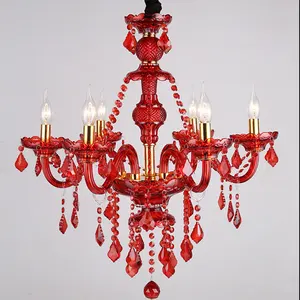 Nordische moderne Kerze Kristall Kronleuchter klassische Home Wohnzimmer Dekoration Kronleuchter Beleuchtung roten Glanz Pendel leuchte Beleuchtung