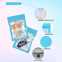 6x10 cm Transparent Fenêtre Bleu Odeur Preuve Petit Baggies Emballage Porte-clés Feuille Sac Zipper Top Hologramme Doypack