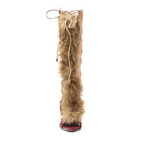2026 Modèle d'exportation Bottes à talons fins et pointus, à lacets, fourrées, ajourées, tendance, style européen et américain, sexy