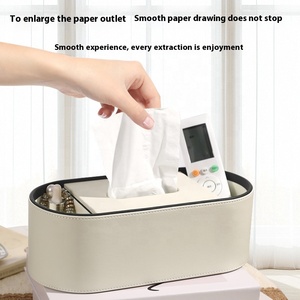 Caja de pañuelos creativa de cuero de lujo avanzado, ecológica, con diseños personalizados, para sala de estar, moderna, con control remoto, FRINS - Product Image 2