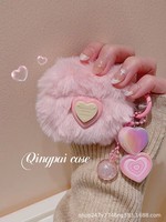 2025 nouveau coeur en peluche rose INS avec pendentif flou en cristal pour Airpos Pro 1 2 3 4 étui sans fil Bluetooth Silicone couverture souple