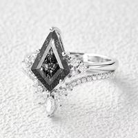 Bague de fiançailles en argent sterling 925 plaqué or blanc, forme cerf-volant, avec quartz naturel véritable rutilé noir, bijoux d'usine