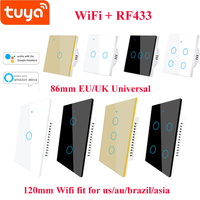 Interrupteur Mural Tactile Connecté Tuya WiFi 110V 220V Sans Neutre & Avec Neutre 1/2/3/4 Gang, Compatible RF433 et Alexa