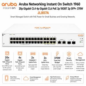 Commutateur intelligent Aruba Networking Instant on 1960 24 ports Gigabit PoE+ 2x10GBase-T 2xSFP+ 370W <span class=keywords><strong>JL807A</strong></span> - Product Image 1