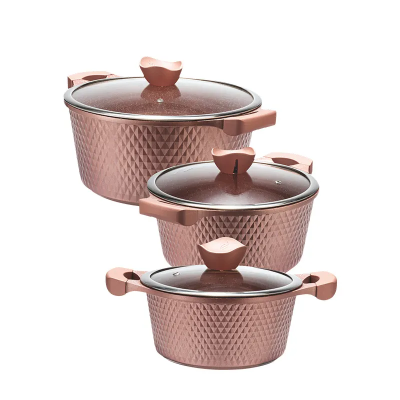 Zogift Set panci anti lengket, panci Set Non-Stick peralatan masak aluminium Casserole dengan Cover kaca listrik keramik memasak tanah liat cor besi industri besar