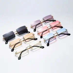 Cheaper Women Men Square Clear Rimless Shade Sunglasses Sun Glasses 2021