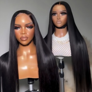 Perruque de <span class=keywords><strong>Cheveux</strong></span> Humains 100% Naturels Vietnamiens Doublement Tirés, Lace Front Sans Colle, Lisses Baguette pour Femmes Noires - Product Image 2