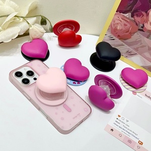 INS gasbag 3D heart shaped loving silicone magnetic phone holder stand <b>strong</b> magnet universal desk bracket support - Product Image 1