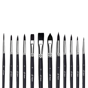 Ensemble de pinceaux de peinture d'artiste synthétiques noirs pour aquarelle, peinture d'art à l'huile acrylique, 12 pièces, nouveaux produits - Product Image 1