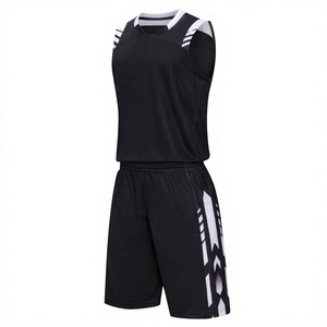 Conjunto de camiseta de baloncesto unisex negra sin mangas con cuello en V, estampado geométrico, absorción de humedad, para todas las estaciones - Product Image 1