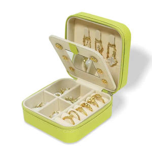 EleQueen Hot Sale Multi-Colored Travel-friendly PU Leather Zipper Closure Portable Square Jewelry Organizer <b>Box</b> Mirror for Girls - Product Image 2