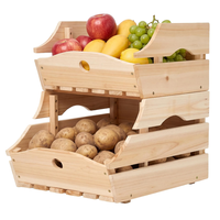 Panier de rangement empilable en bois pour fruits, légumes et pommes de terre – Idéal pour le comptoir de cuisine (vente en gros)