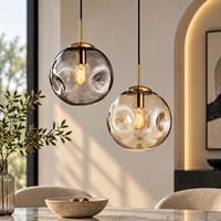 Lustre suspendu LED en verre gaufré de luxe nordique, lampe suspendue moderne et artistique pour salle à manger, restaurant, salon