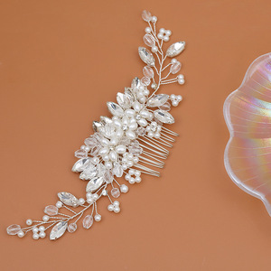 Miễn Phí Tùy Chỉnh Bạc Handmade Ngọc Trai Bridal Head Tóc Lược Vàng Kim Cương Pha Lê Wedding Tóc Head Mảnh - Product Image 2