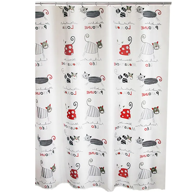 Hot Selling Funny Cat Cartoon Pattern Decor Waterproof Fabric Polyester Bathroom Shower Curtains Liners for Kids Child Toilet