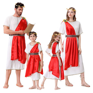 Conjunto de disfraz romano antiguo Yi Xiaoyi para adultos y niños, traje familiar blanco con túnica roja - Product Image 1