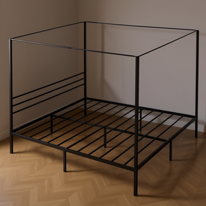 Modern Metal <b>Canopy</b> <b>Bed</b> Frame <b>King</b> <b>Size</b> Four Posters Black Color Bedroom Furniture - Product Image 2