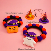 Ensemble de costumes d'Halloween pour animaux de compagnie : Bandeau, chapeau de sorcière, collier et accessoires fantôme et araignée pour chats et chiens