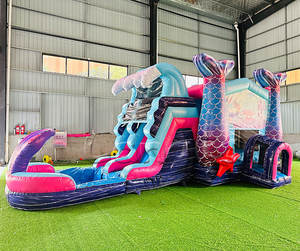 Toboggan aquatique commercial extérieur gonflable avec <span class=keywords><strong>piscine</strong></span>, thème sirène sous-marine - Product Image 3