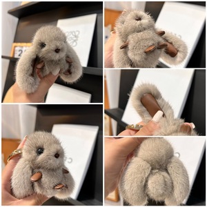Mignon moelleux lapin fourrure <span class=keywords><strong>Pompon</strong></span> lapin porte-clés sac pendentif pour Couple voiture coloré porte-clés bijoux cadeaux - Product Image 1