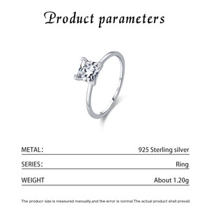 Anillo de Plata de Ley S925 con Corte Princesa, Banda Delgada, Minimalista, de Alta Gama, para Propuesta de Matrimonio, Anillo de Lujo para Mujer - Product Image 5