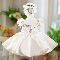 Nouvelle robe de princesse rose pour filles avec manches bouffantes, broderie florale 3D, robe de bal en tulle pour demoiselle d'honneur