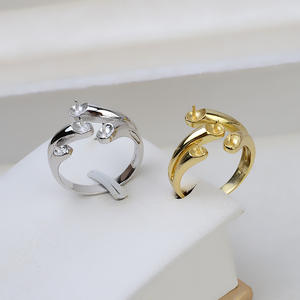 Anillo Abierto Ajustable de Plata S925 con 4 Cuentas, Anillo de Actividad con Múltiples Cuentas, Soporte para Perlas DIY de 5-6 mm, Componentes para Joyería - Product Image 1