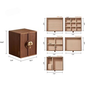 Elegant Rectangle Wooden Jewelry Organizer Box with Lids Multi-Compartment Storage for <b>Rings</b> Necklaces Bracelets <b>Watches</b> - Product Image 2