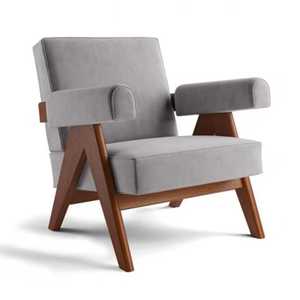 Sillas de salón con marco de madera maciza de cuero y tela de terciopelo, <span class=keywords><strong>silla</strong></span> de ocio tapizada de madera con sofá de brazo para muebles de sala de estar - Product Image 2