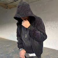 Sweat à capuche 100% Coton en maille gaufrée épaisse, avec logo DTG personnalisé, effet délavé, thermique d'hiver, zippé, style veste sweat-shirt vieilli