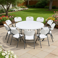 Table à manger pliante de 15 pieds, style moderne minimaliste, structure en fer, table pliante multifonctionnelle en polyéthylène pour l'extérieur, pour la maison et les petits espaces